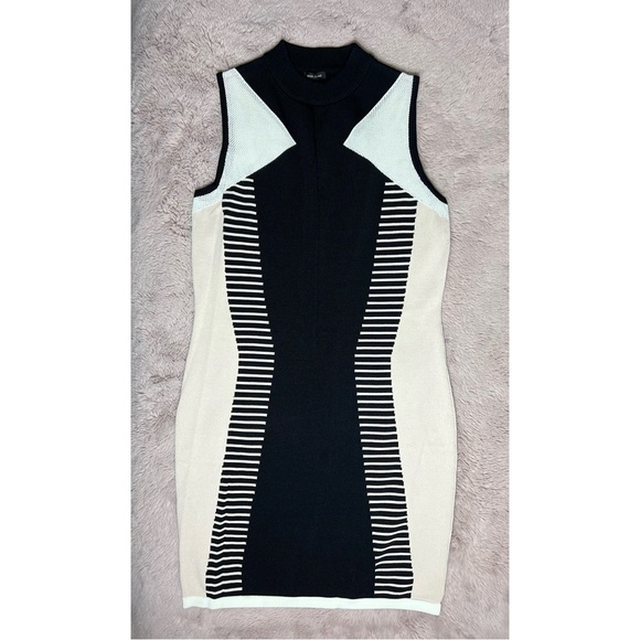 River Island White Black Geometric Stretch Bodycon Sweater Dress Size 12 Large - Picture 3 of 6